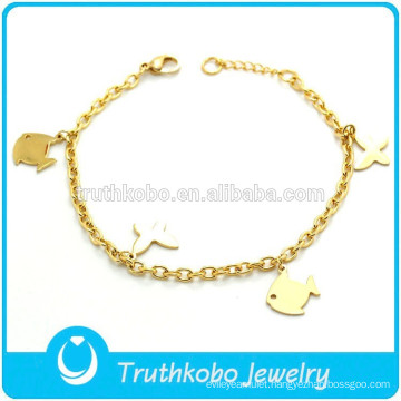 TKB-B0172 Hot charm gold plated jewelry for kids fish wrist bands 316L stainless steel animals bracelet